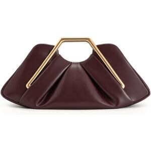 New JW PEI Womens Lila Burgundy Brown Small Metal Frame Clutch Purse Bag Handbag